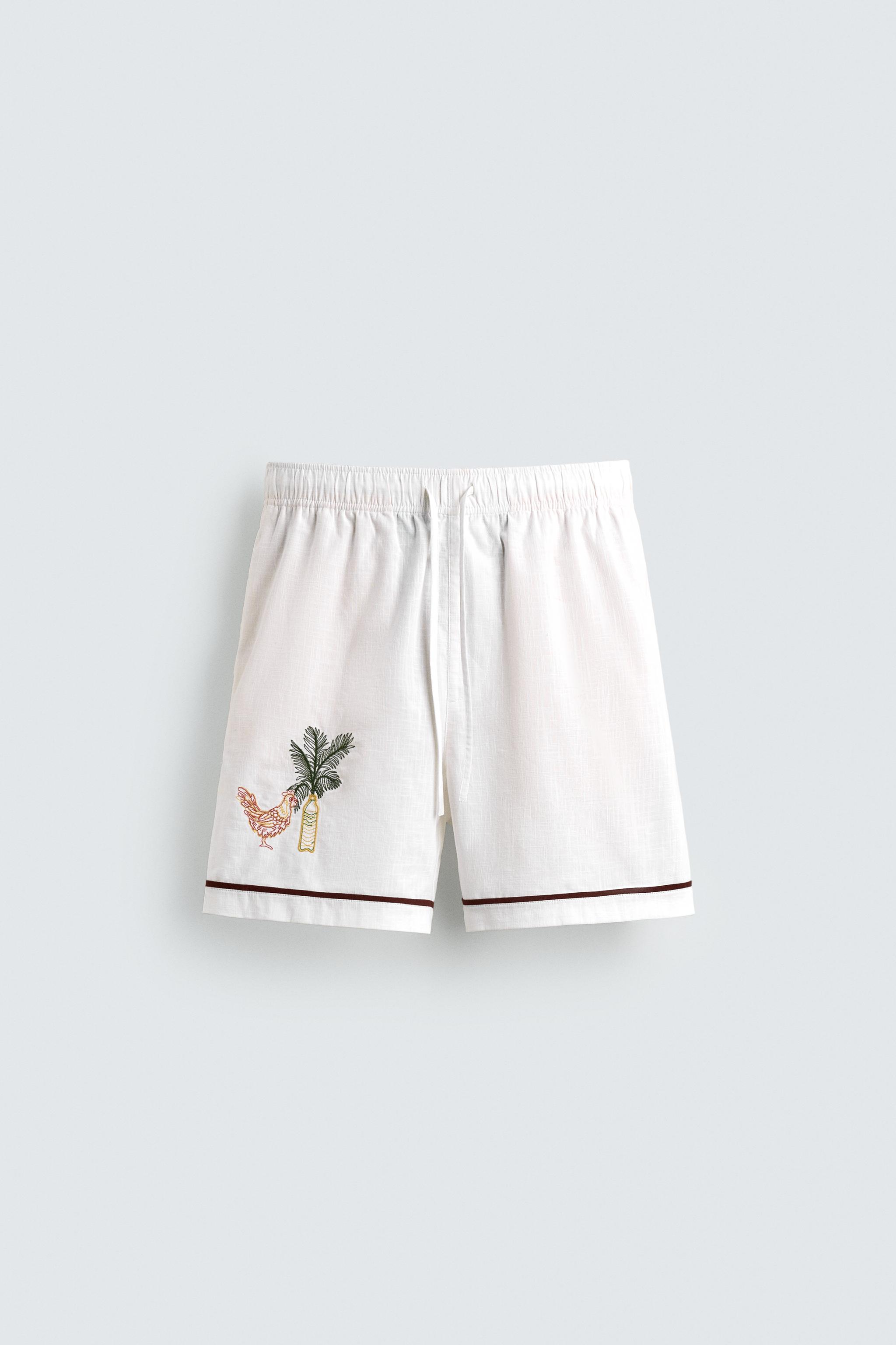 RELAXED FIT CONTRAST EMBROIDERY SHORTS